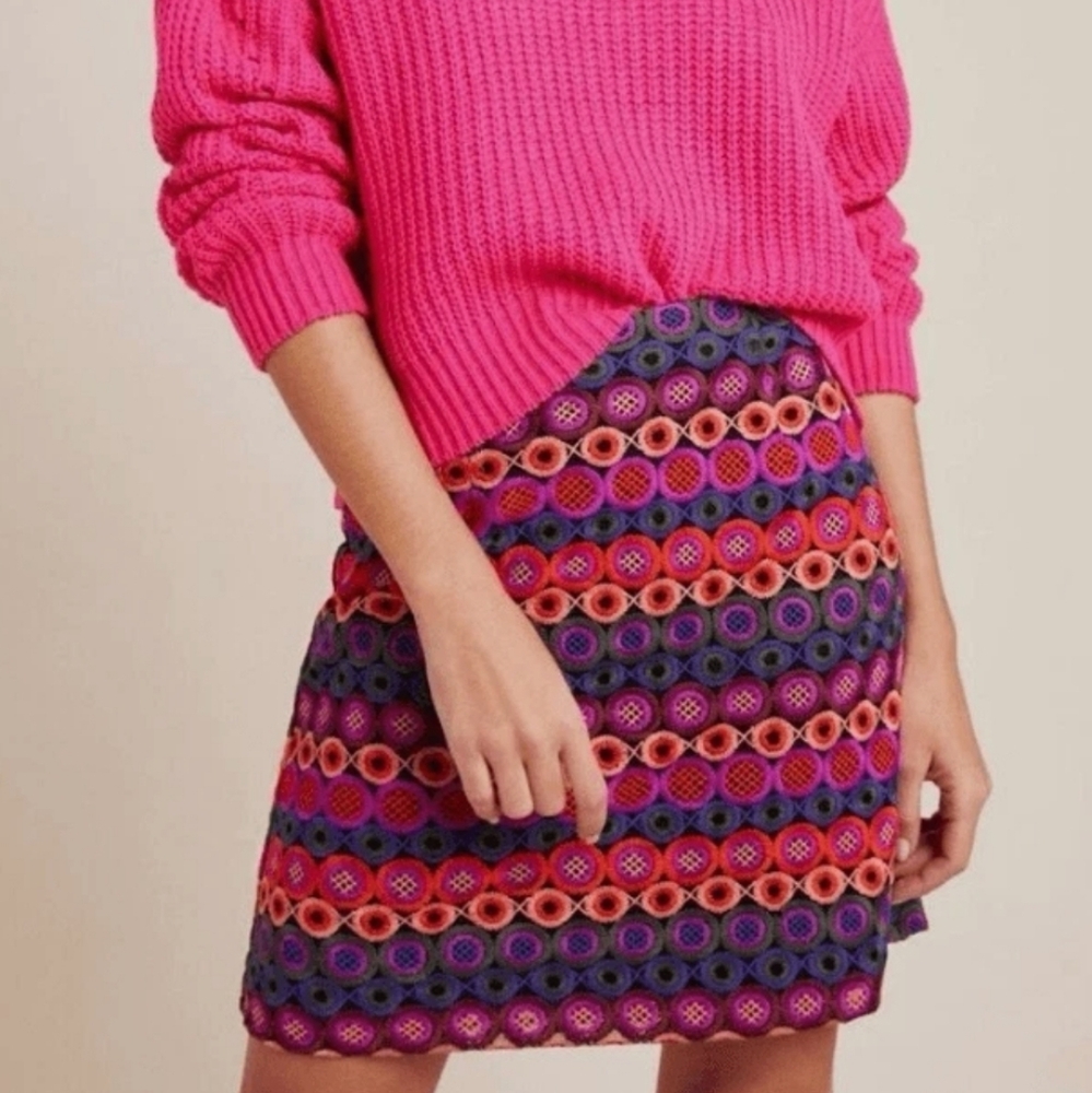 Anthropologie Hutch Hadiya Multicolor Embroidered Mini Pencil Skirt Size 4